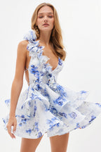Chic Floral Print V Neck Sleeveless Backless Tulip Mini Dress image 5