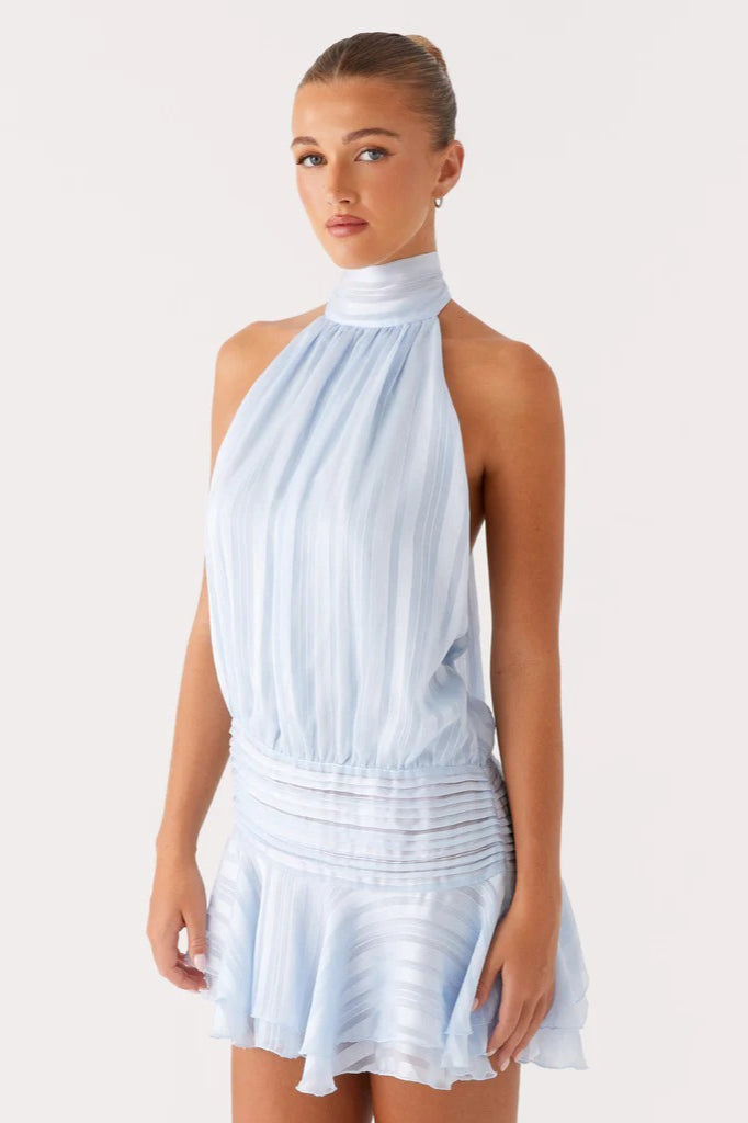 Elegant Halter Satin Jacquard Stripe Mini Dress image 17