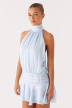 Elegant Halter Satin Jacquard Stripe Mini Dress image 17