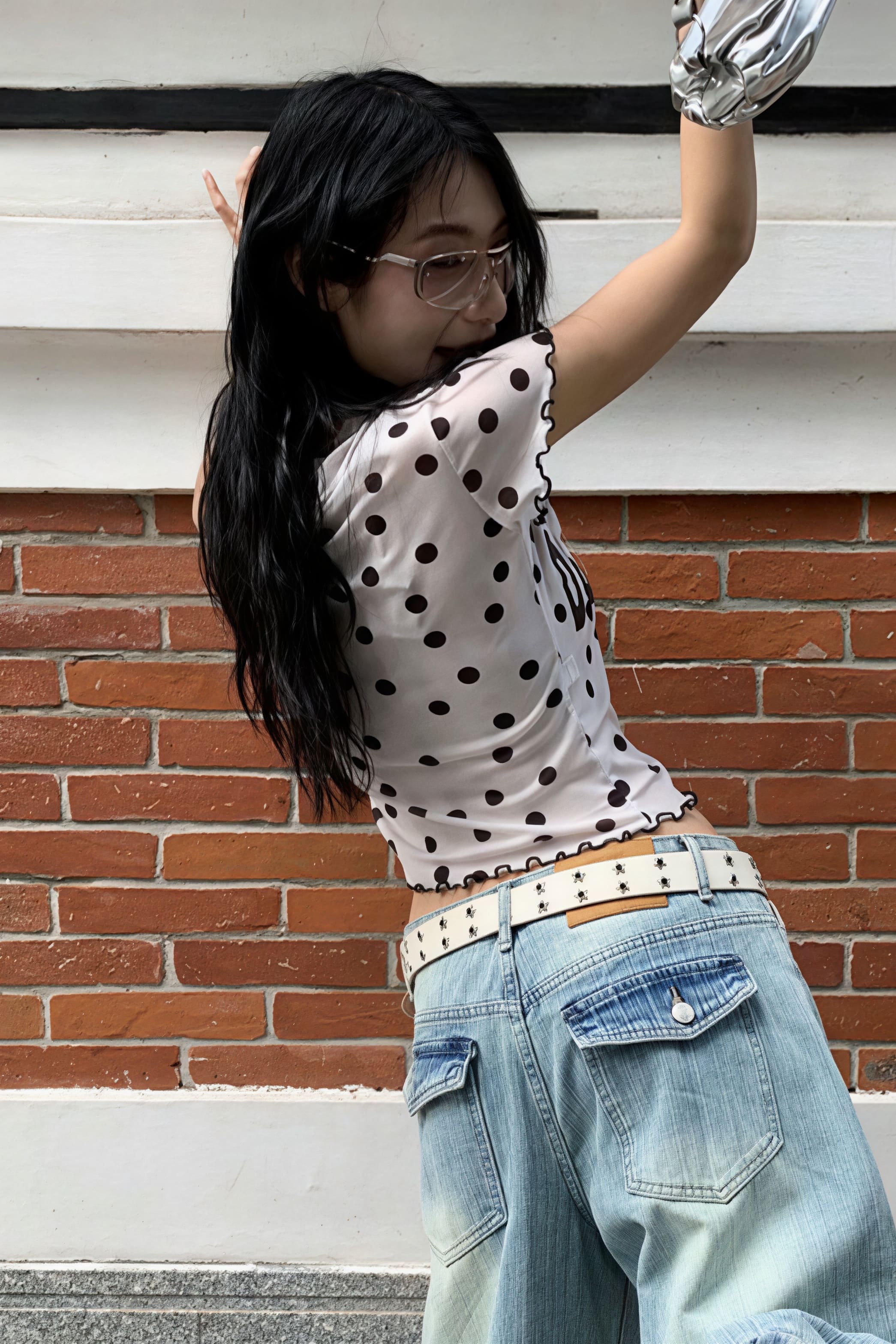 Mesh Polka Dot Letter Crop T-shirt image 6