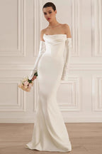 Minimalist Elegant Ruched Satin Mermaid Reception Dress image 1