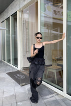 Lace Panel Ripped Wide Leg Jeans image 3