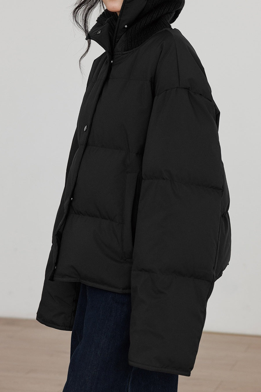 Knit Collar White Duck Down Puffer Jacket image 14