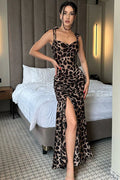 Leopard Print Spaghetti Strap Slit Maxi Dress image 1