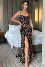 Leopard Print Spaghetti Strap Slit Maxi Dress image 1