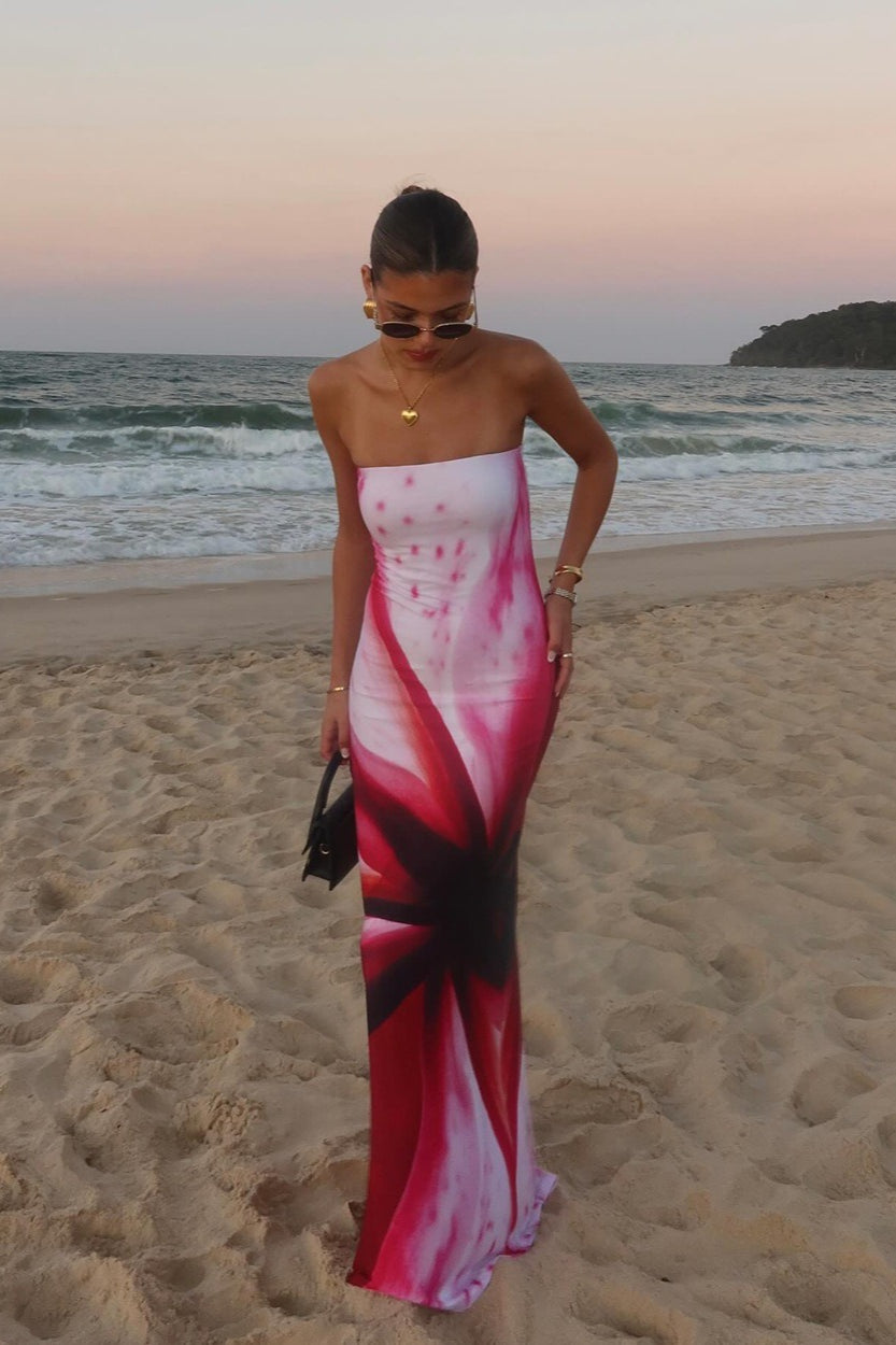 Floral Print Strapless Bodycon Maxi Dress image 3