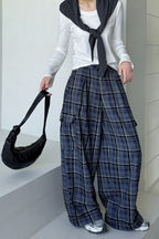 Retro Colorblock Plaid Casual Straight Pants image 4