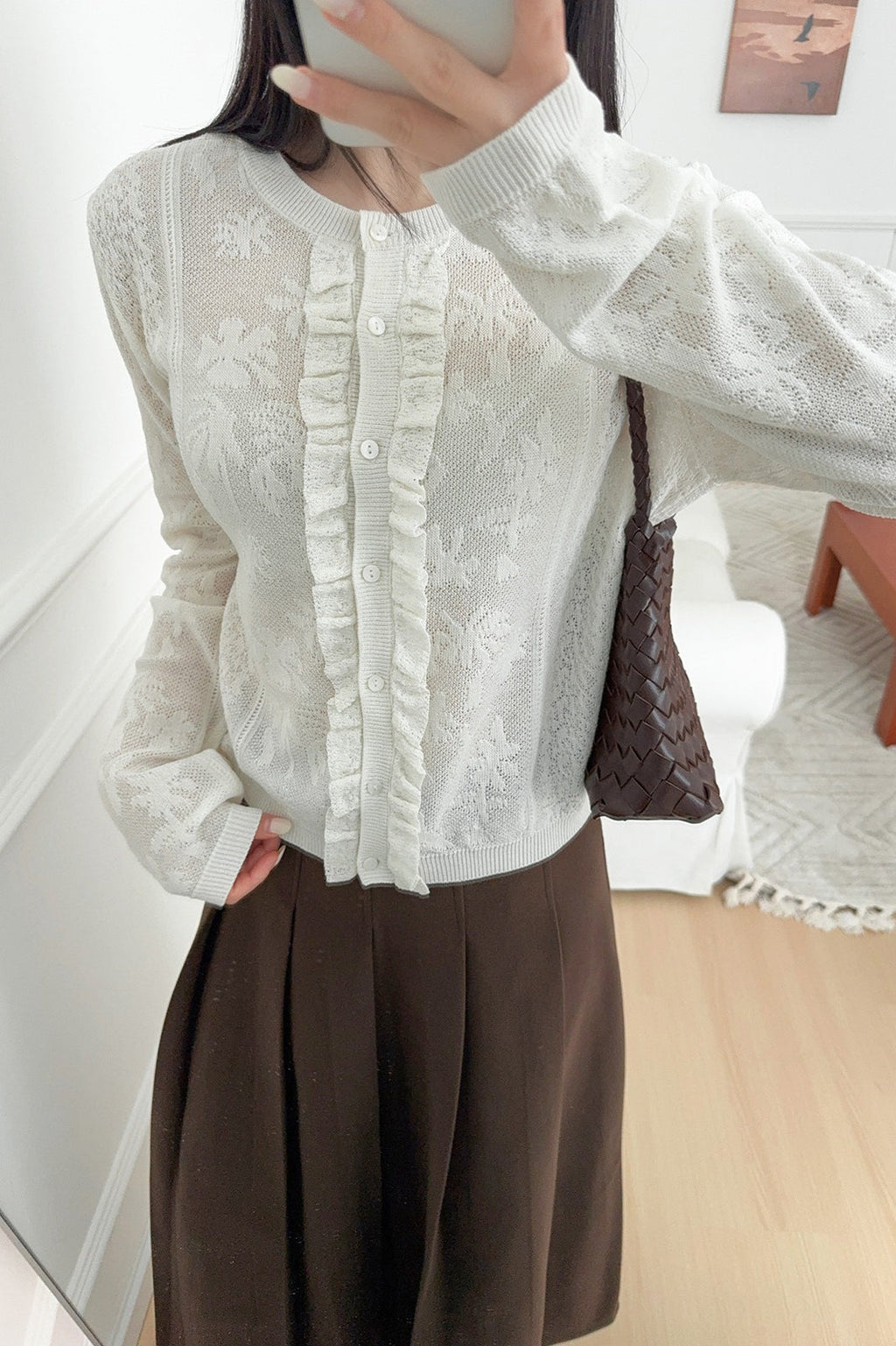 Soft-Style Stand-Collar Frog-Button Lace Cutout Cardigan image 4