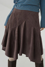 Retro Brown High Waist Asymmetrical Skirt image 2