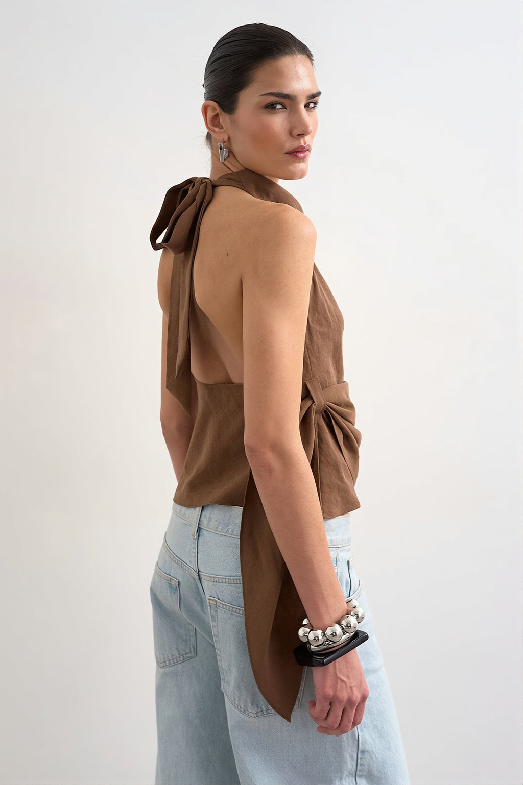 Cowl Neck Backless Asym Draped Halter Top image 6
