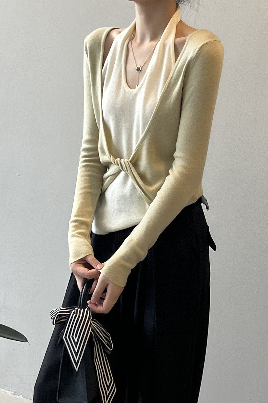 Patchwork Layered Halter Long Sleeve Tee image 1