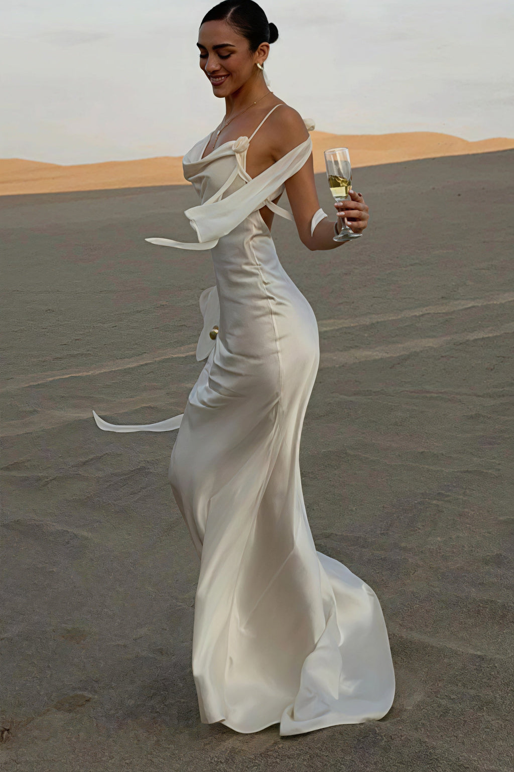 Solid Satin Floral Backless Elegant Maxi Dress image 7