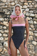 Sexy Dot Print Lace Trim Cut Out One Piece Swimwear image 1