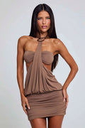 Solid Bandeau Halter Cami Skirt  Set image 1