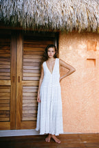 Sexy Solid Chiffon V Neck Button Swing Maxi Dress image 5