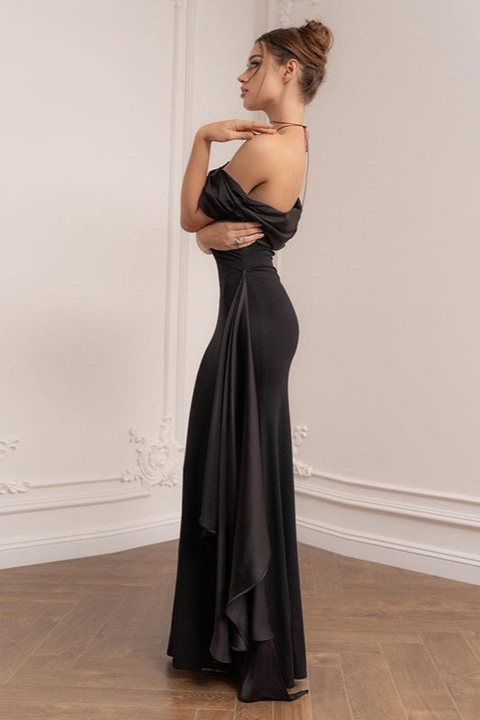Black One Shoulder Flowy Sleeve Formal Dress image 13