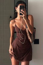Polka Dot Contrast V Neck A Line Mini Dress image 4