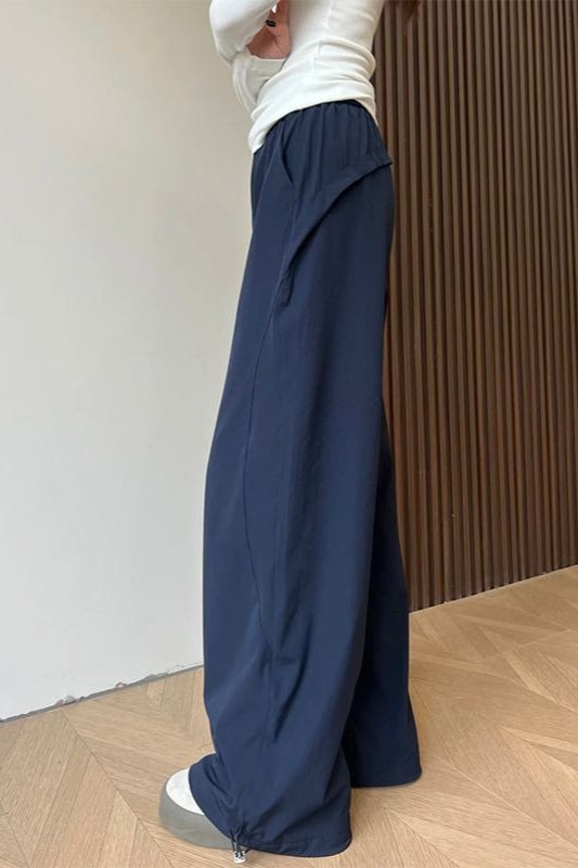 Solid Elastic Wide-Leg Sporty Pants image 2