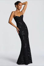 3D Applique Bone Pad Tie Back Solid Prom Dress image 3