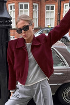 Short Burgundy Wool Blazer Jacket image 2