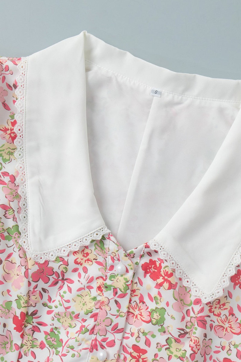 Peter Pan Collar Floral Puff Sleeve Button Mini Dress image 6
