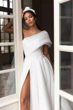 Asymmetrical Shoulder Elegant Wedding Dress image 2