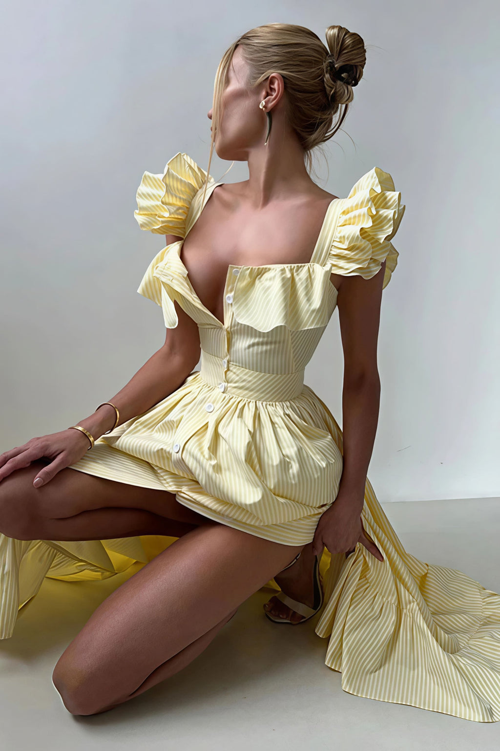 Ruffle Striped Square Collar Midi Dress image 3