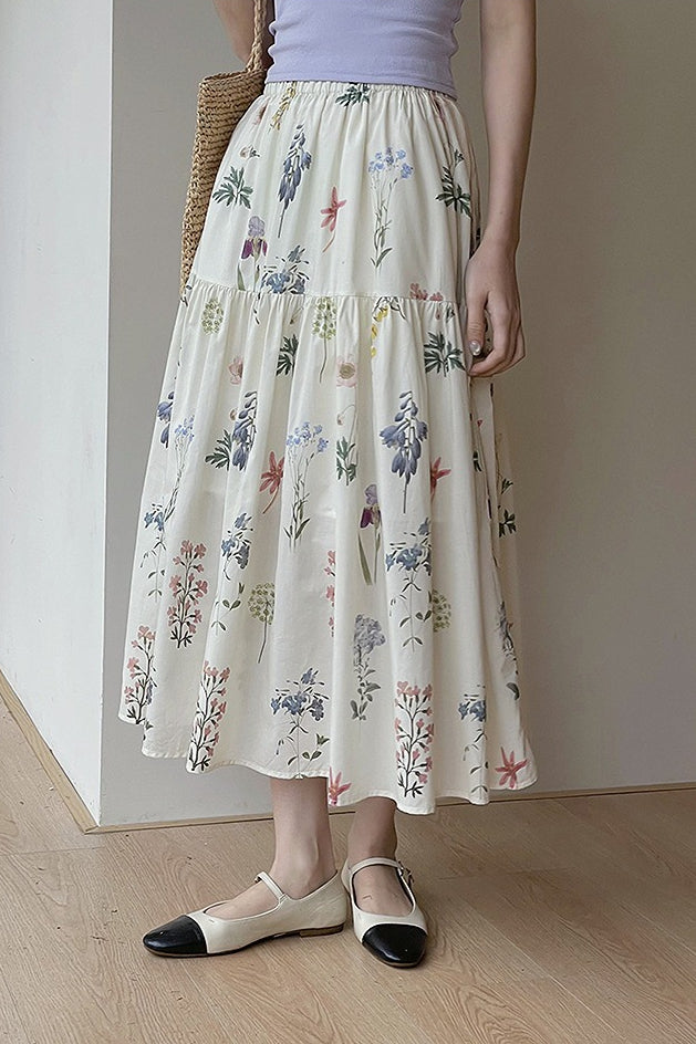 Vintage Floral Pleated A - line Midi Skirt image 4