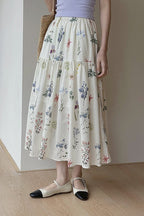 Vintage Floral Pleated A - line Midi Skirt image 4