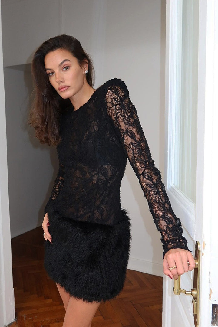 Sexy Lace Knit Slim Long Sleeve Mini Dress image 1