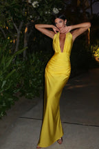 V-Neck Halter Backless Slit Maxi Dress image 2