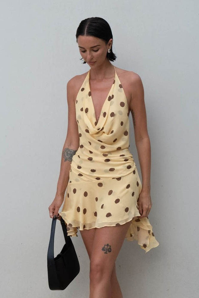 Polka Dot Chiffon Halter Backless Mini Dress image 1