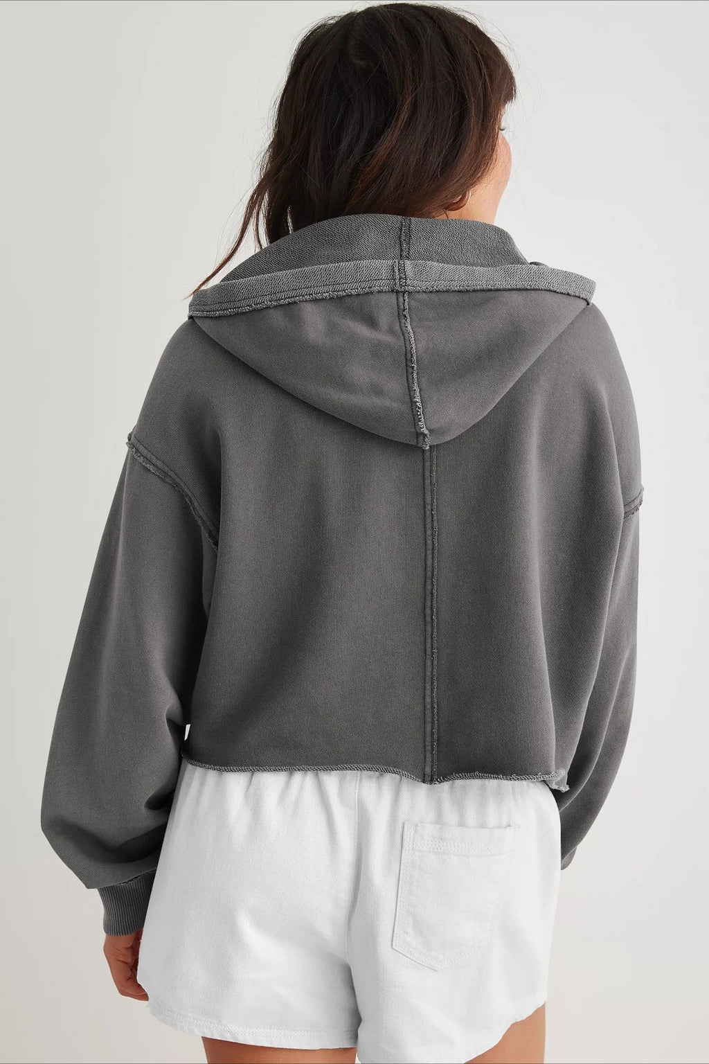 Chic Relaxed Solid V-Neck Hoodie image 12