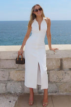 Simple Slit Lapel Sleeveless Midi Dress image 2