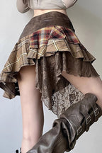 Post-Apoc Plaid Paneled V-Waist Mini Skirt image 4