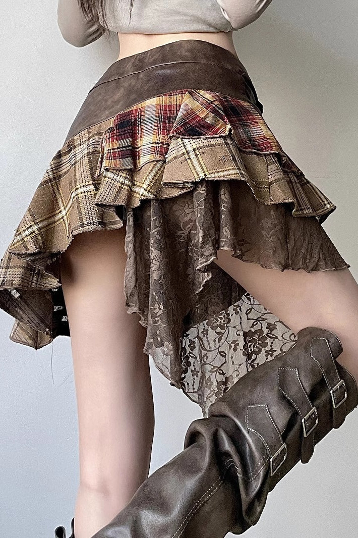 Post-Apoc Plaid Paneled V-Waist Mini Skirt image 4
