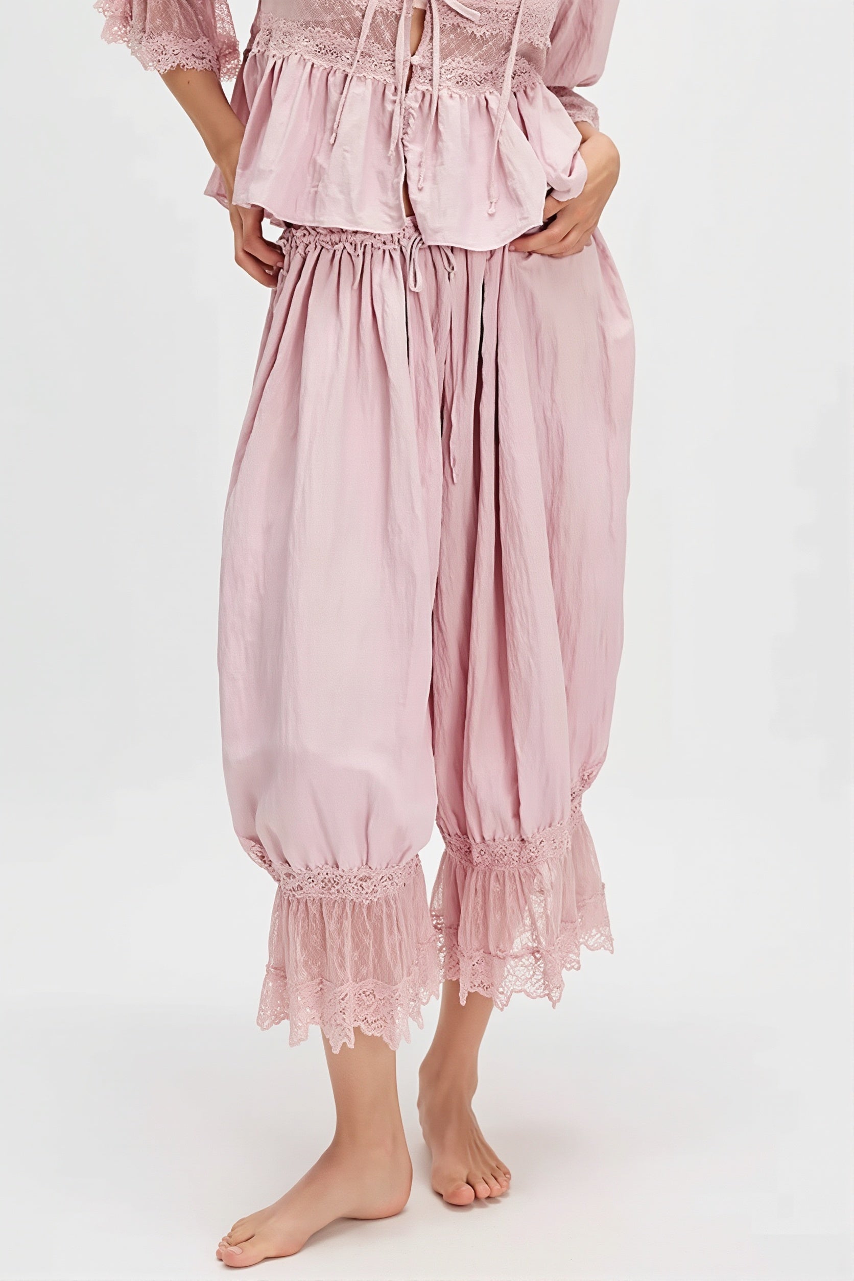 Hollow Out Lace Tie Casual Pants image 5