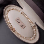 Elisa Pearl Necklace detail view styled for Avrienne