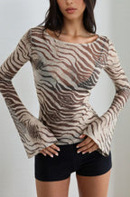 Sexy Mesh Zebra Print Sheer Blouse image 3