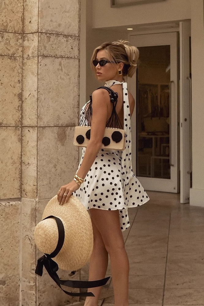 Polka Dot Halter Backless Tie Mini Dress image 4