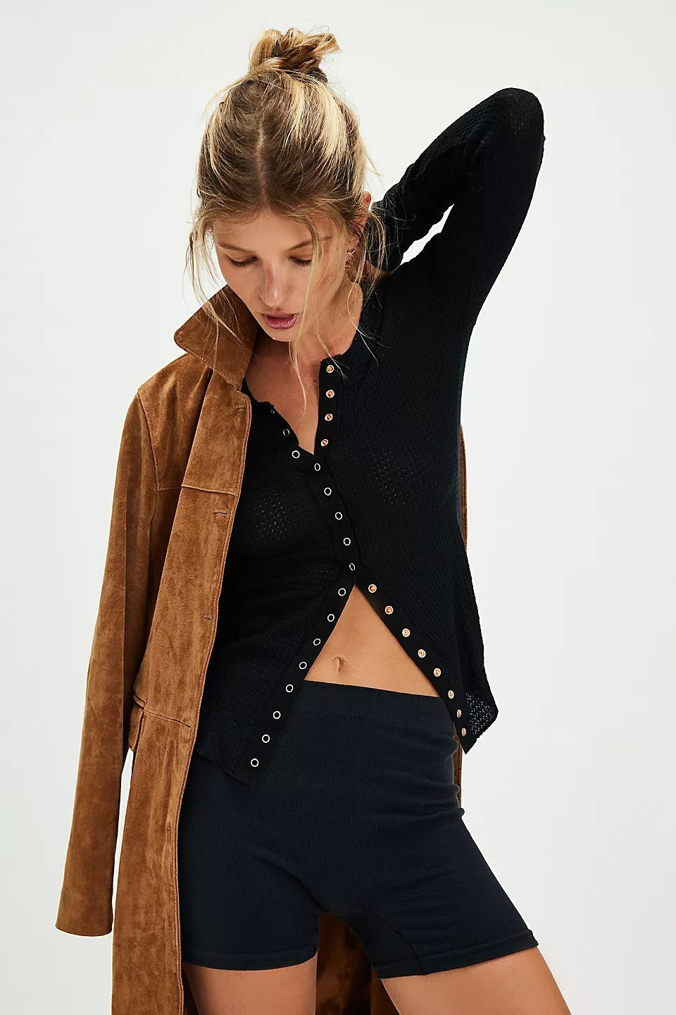 Solid Single-Button Fitted Long-Sleeve Knit Cardigan image 20