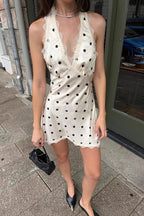 Polka Dot Halter V Neck Cutout Back Mini Dress image 1