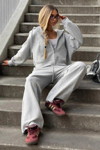 Zipper Hoodie Long Sleeve Wide Leg Pants Two Piece Set image 5