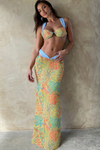 Colorblock Print Tie Up High Waist Three Piece Swim Set image 3