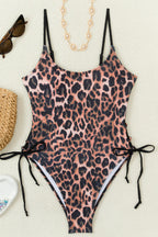 Vintage Leopard Print U Neck Side Lace Up One Piece Swimwear image 3