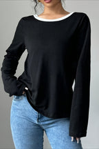 Bow Back Loose Casual Long Sleeve Tee image 2