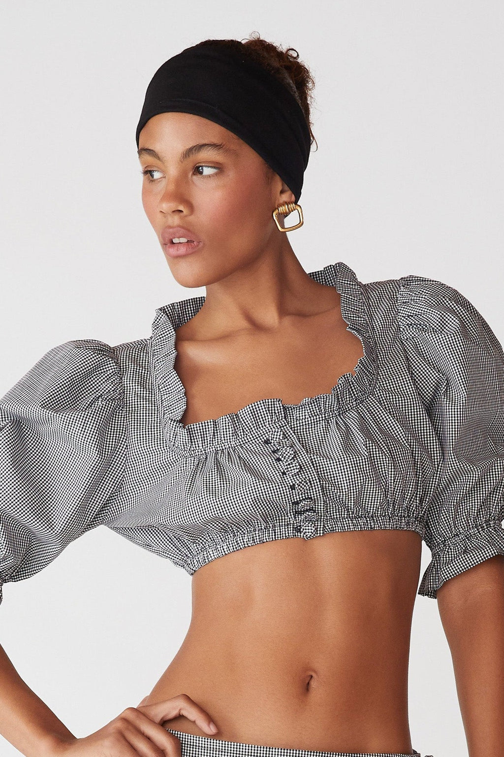 Elegant Button Ruffle Cropped Blouse image 1
