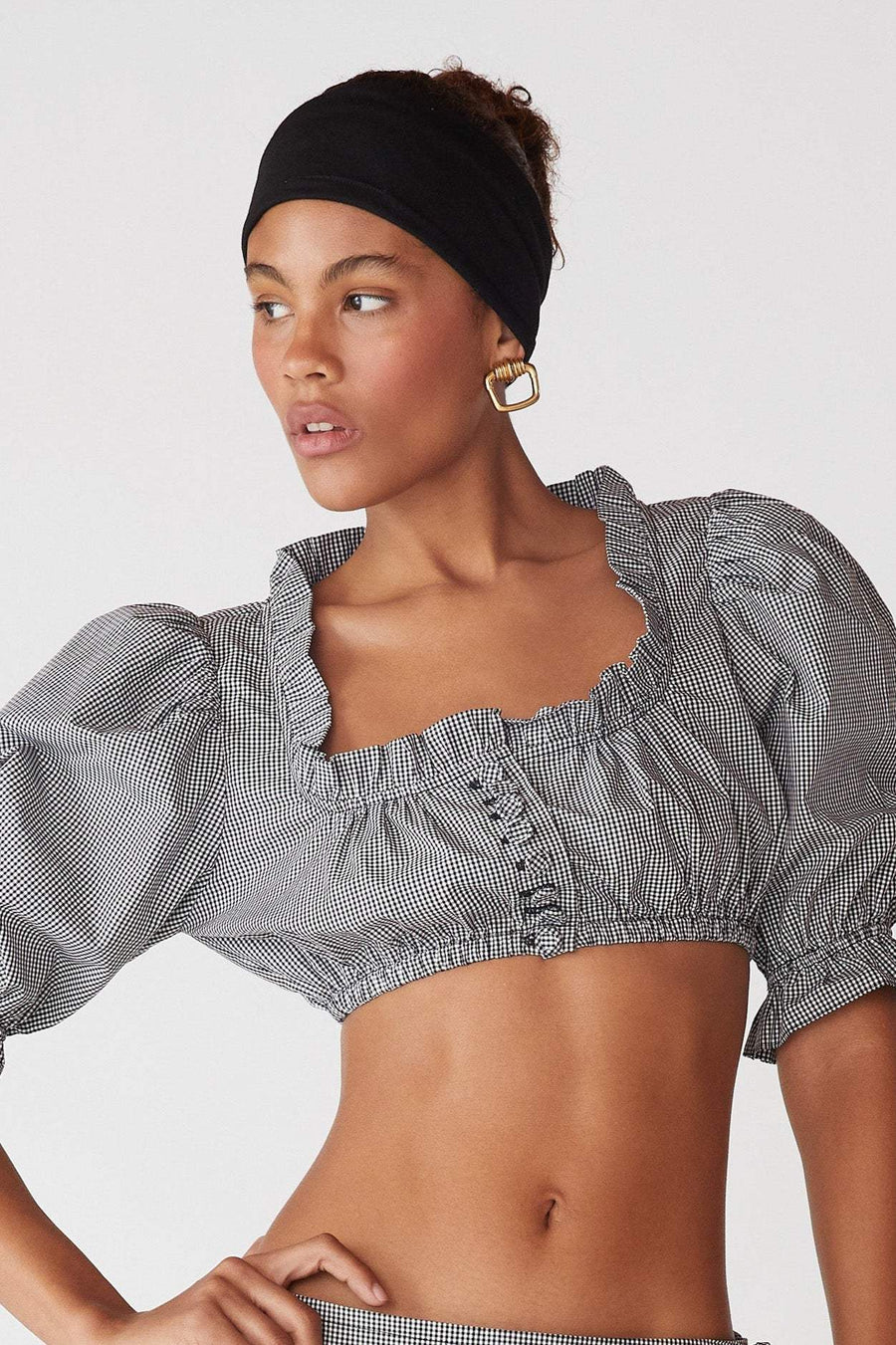 Elegant Button Ruffle Cropped Blouse image 1