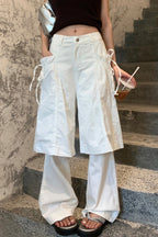 Bow Tie Fake Two Piece White Y2K Loose Jeans image 1