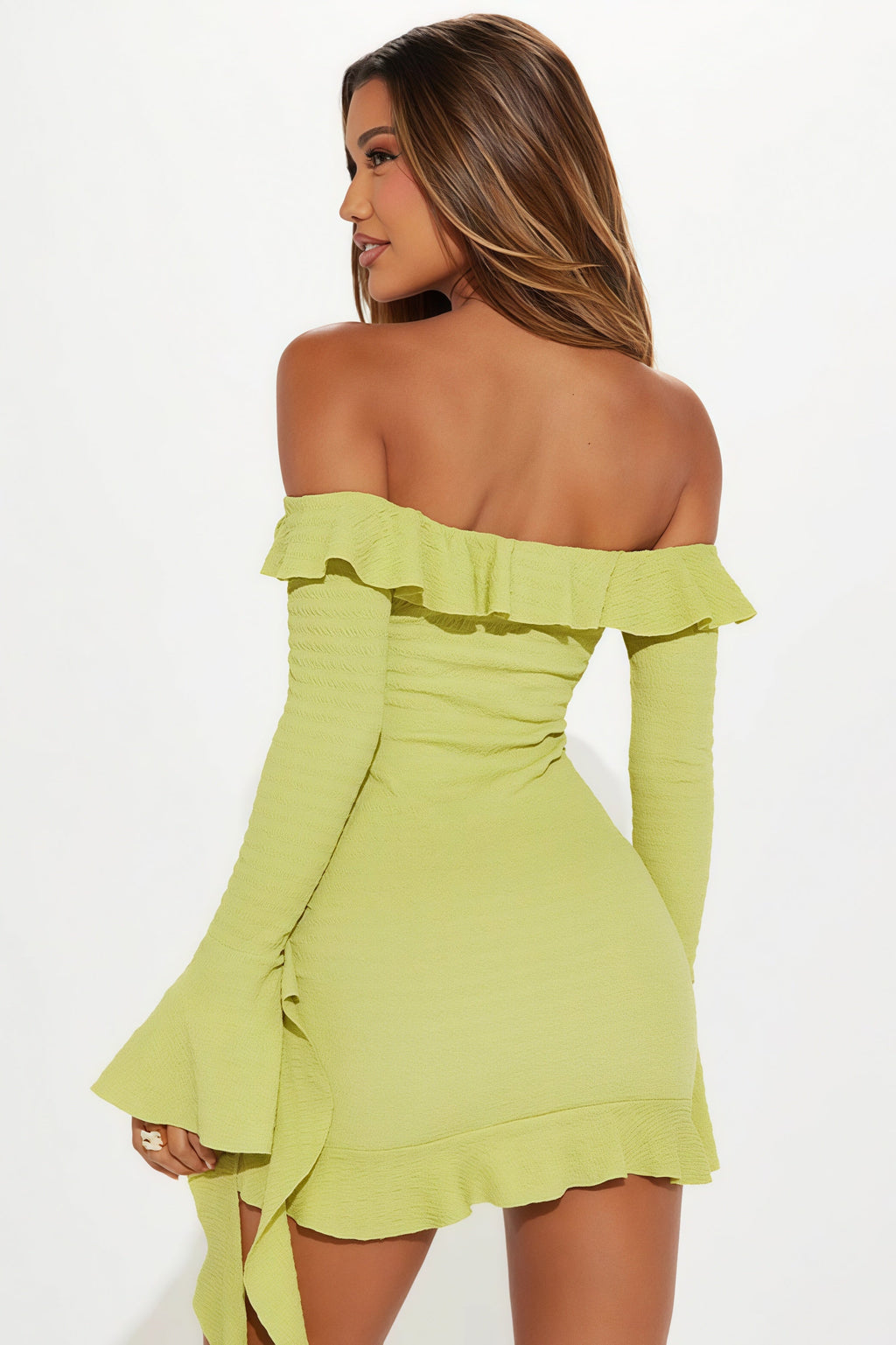 Off Shoulder Ruffle Flare Sleeve Mini Dress image 3